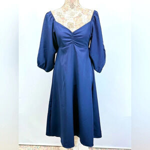 VELVET TORCH Navy blue puff sleeve empire waist midi dress size M.